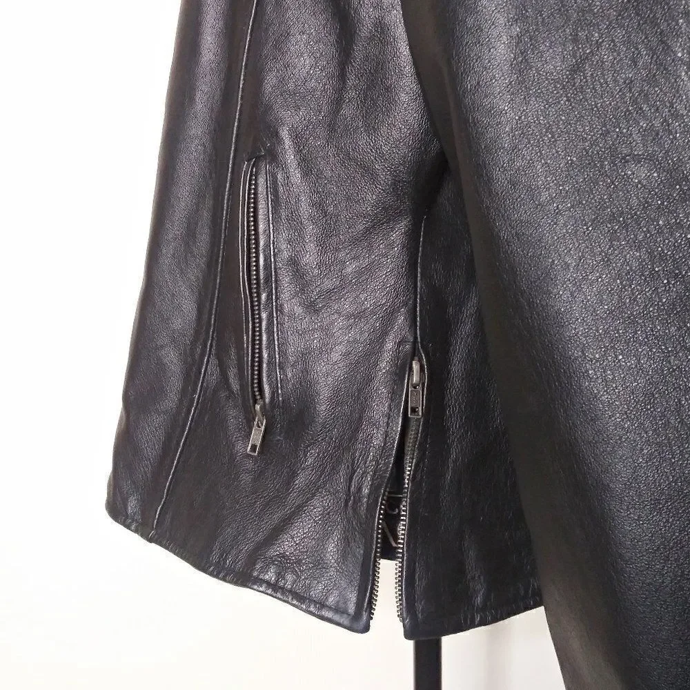 Vintage BIKER'S CLUB Leather Motorcycle Jacket‎ 80's Biker Moto Black Unisex XL